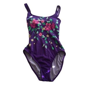 Beach Bay Purple and Floral One Piece Swimsuit Size 12